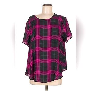 Torrid Pink Plaid Georgette Button-Back Blouse 2X